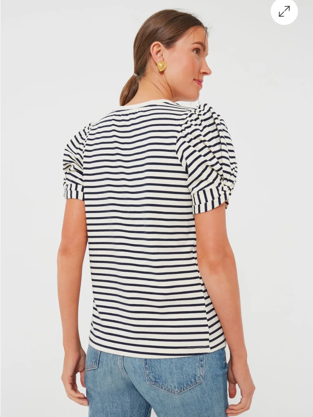 XS Pomander Place Navy Striped Vesty Puff Short Sleeve Crewneck Shirt - Picture 3 of 3